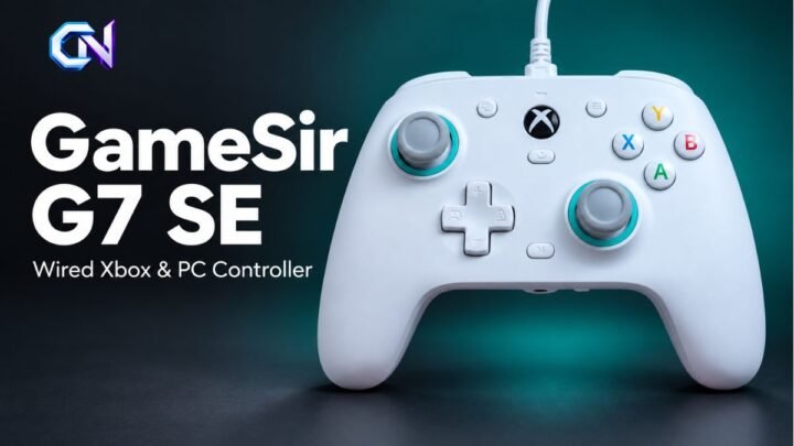 White GameSir G7 SE wired Xbox controller with analog sticks, ABXY buttons and detachable USB-C cable.