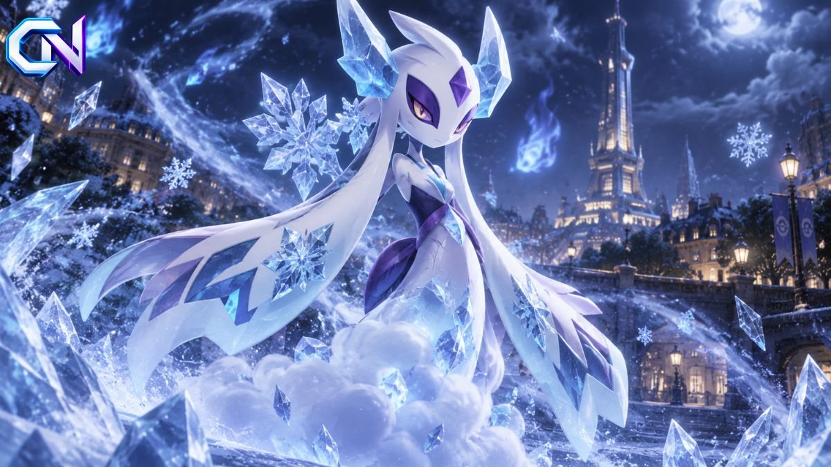Official artwork of Mega Froslass, the Ice- and Ghost-type Mega Evolution of Froslass featured in Pokémon Legends: Z-A.